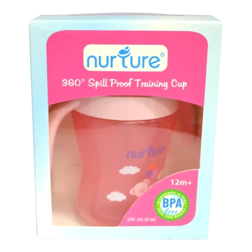 nurture 360 spill proof training cup pink front